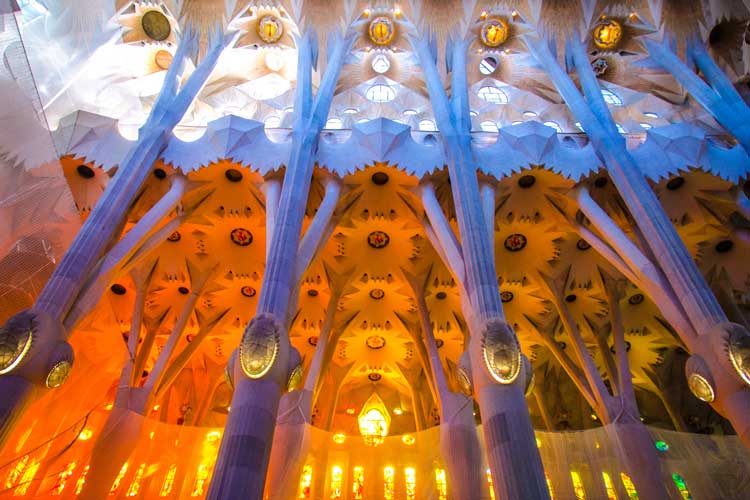 Interior of The Sagrada Familia Cathedral by Gaudi, Barcelona