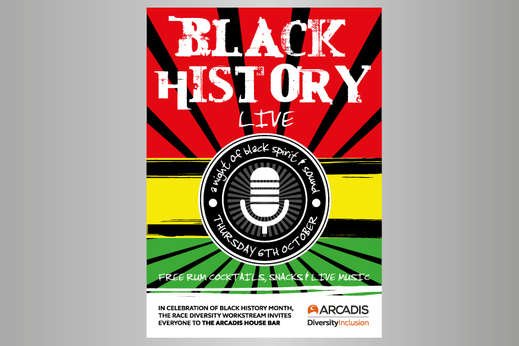 Black history month poster and live music night