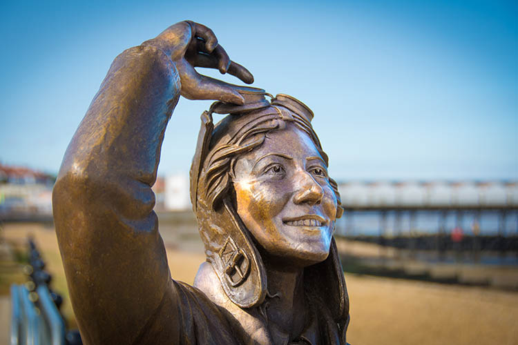 Amy Johnson bronze statue on Herne Bay seafront