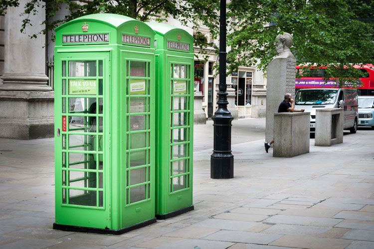 Green telephone boxes in the street but should they be red?